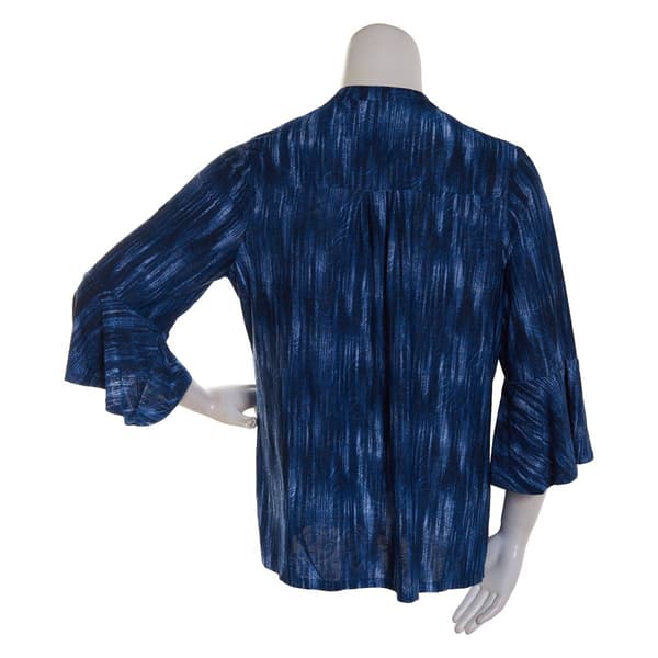 Plus Size Notations 3/4 Bell Sleeve Striped Mandarin Henley Top