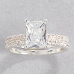 Ashley Cooper(tm) Silver-Tone Emerald Cut Stone & Pave Ring