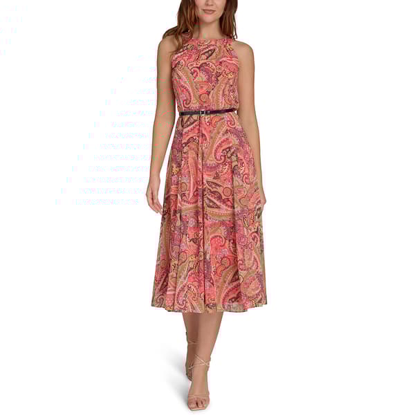 Womens Tommy Hilfiger Sleeveless Halter Neck Chiffon Midi Dress