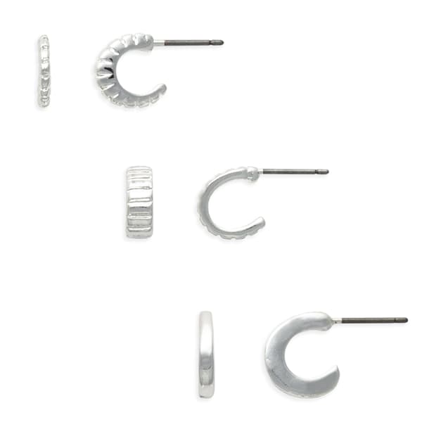 Freedom Smooth/Textured/Ribbed Trio Hoop Earrings Set - image 