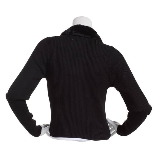 Juniors No Comment Faux Fur Collar Zip Front Cardigan