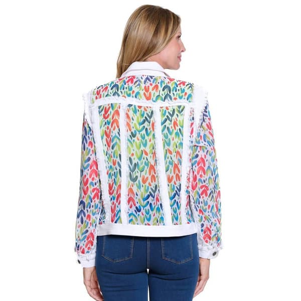 Petite Multiples Happy Leaves Fray Edge Denim Jacket