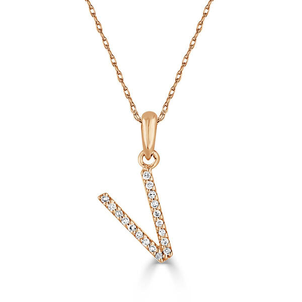 Diamond Classics&#40;tm&#41; 14kt. Rose Gold Initial V Letter Necklace - image 