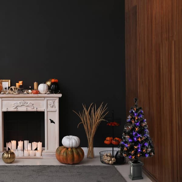 National Tree 4ft. Halloween Black Fiber Optic Entrance Tree