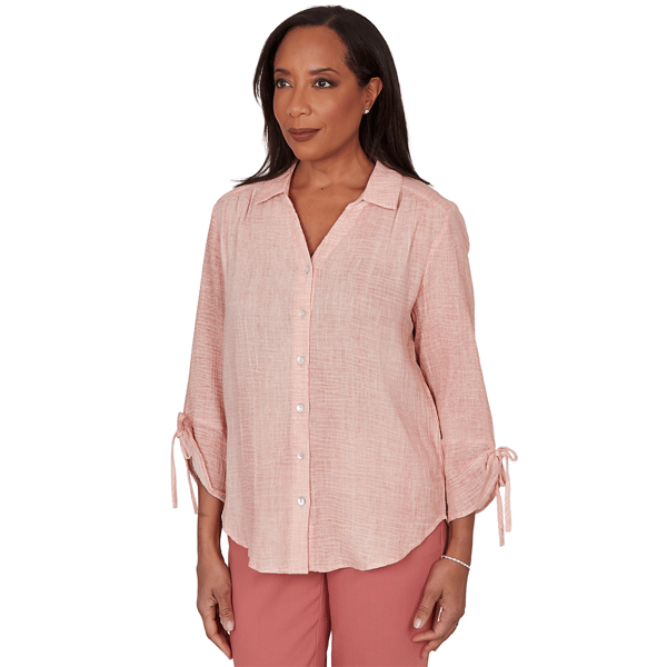 Womens Alfred Dunner Camden Market Crinkle Gauze Button Front Top