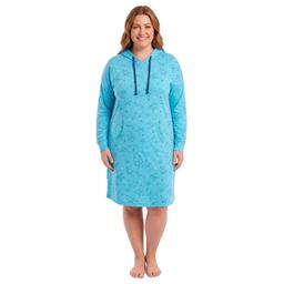Plus Size Charmour Long Sleeve Star & Moon Hooded Nightshirt
