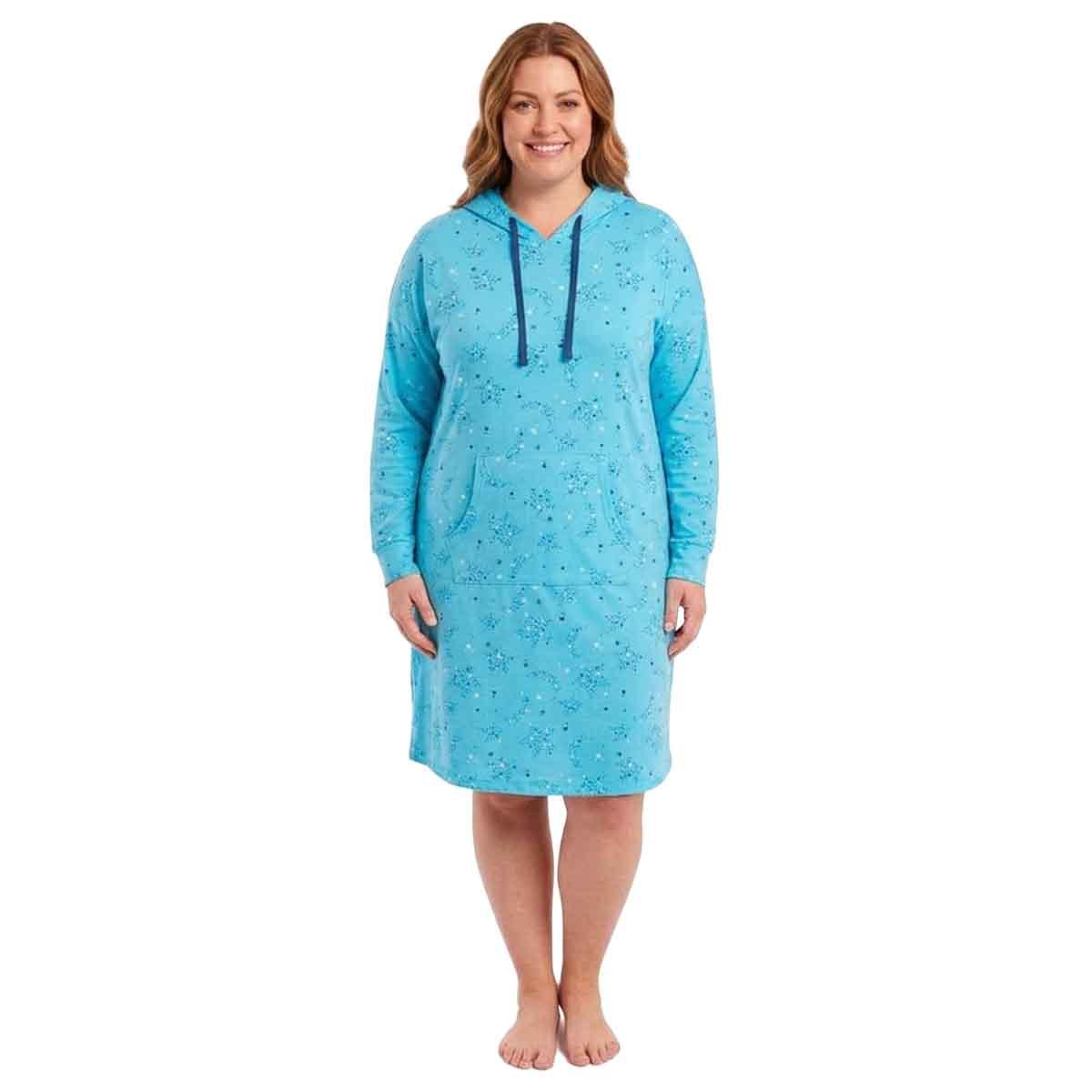 Plus Size Charmour Long Sleeve Star & Moon Hooded Nightshirt