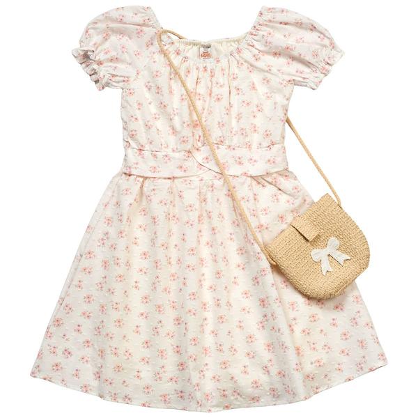 Girls (4-6x) Sweet Butterfly Floral Swiss Dot Dress w/ Handbag