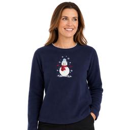 Womens Bonnie Evans Snowman & Cardinal Fleece Sweater