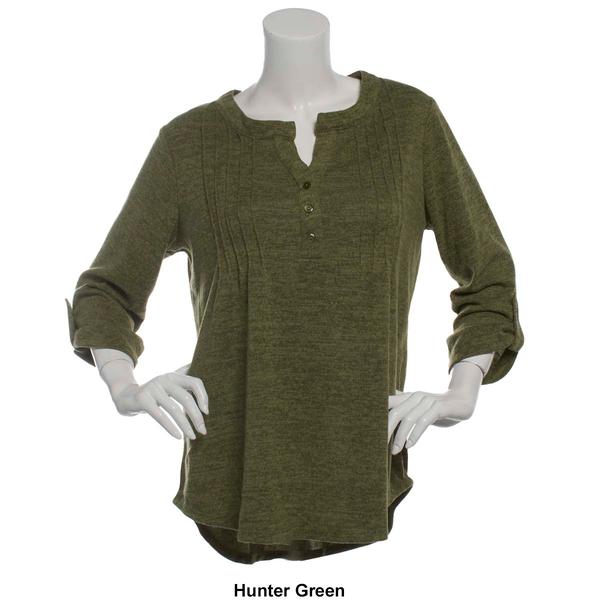 Womens Notations 3/4 Sleeve Solid Hacci Pintuck Blouse