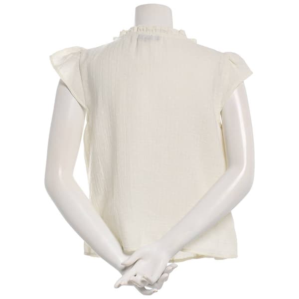 Juniors A. Byer Flutter Sleeve Babydoll Tie Neck Blouse