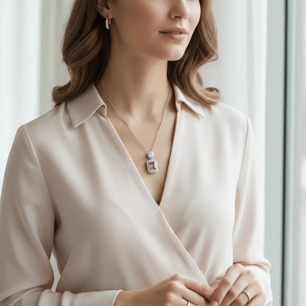 Saffron 1ctw. Pink Emerald Cut Diamond Halo Pendant Necklace