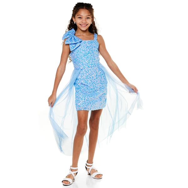 Girls (7-16) Rare Editions Sequin Bow Sleeveless Walk Thru Dress - image 