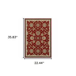 HomeRoots Red Oriental Power Loom Stain Resistant Accent Rug