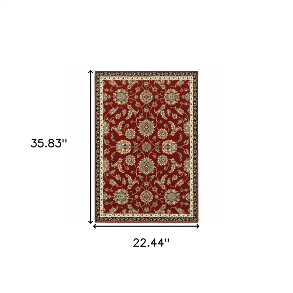 HomeRoots Red Oriental Power Loom Stain Resistant Accent Rug