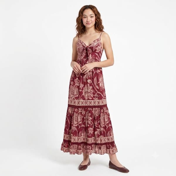 Juniors Angie Floral Gauze Twist Front Tier Maxi Slip Dress