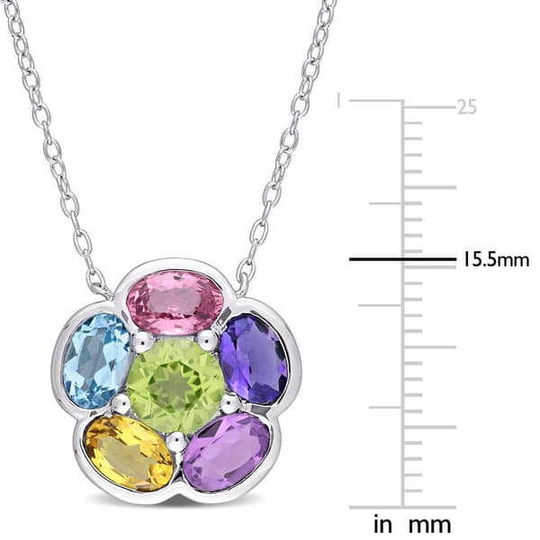 Sophia B Sterling Silver Multi-Gemstone Floral Pendant