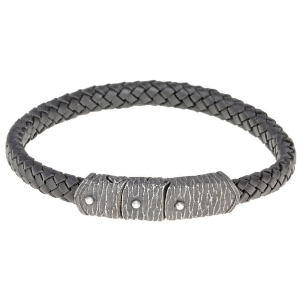 Mens Lynx Black Braided Leather Bracelet - image 