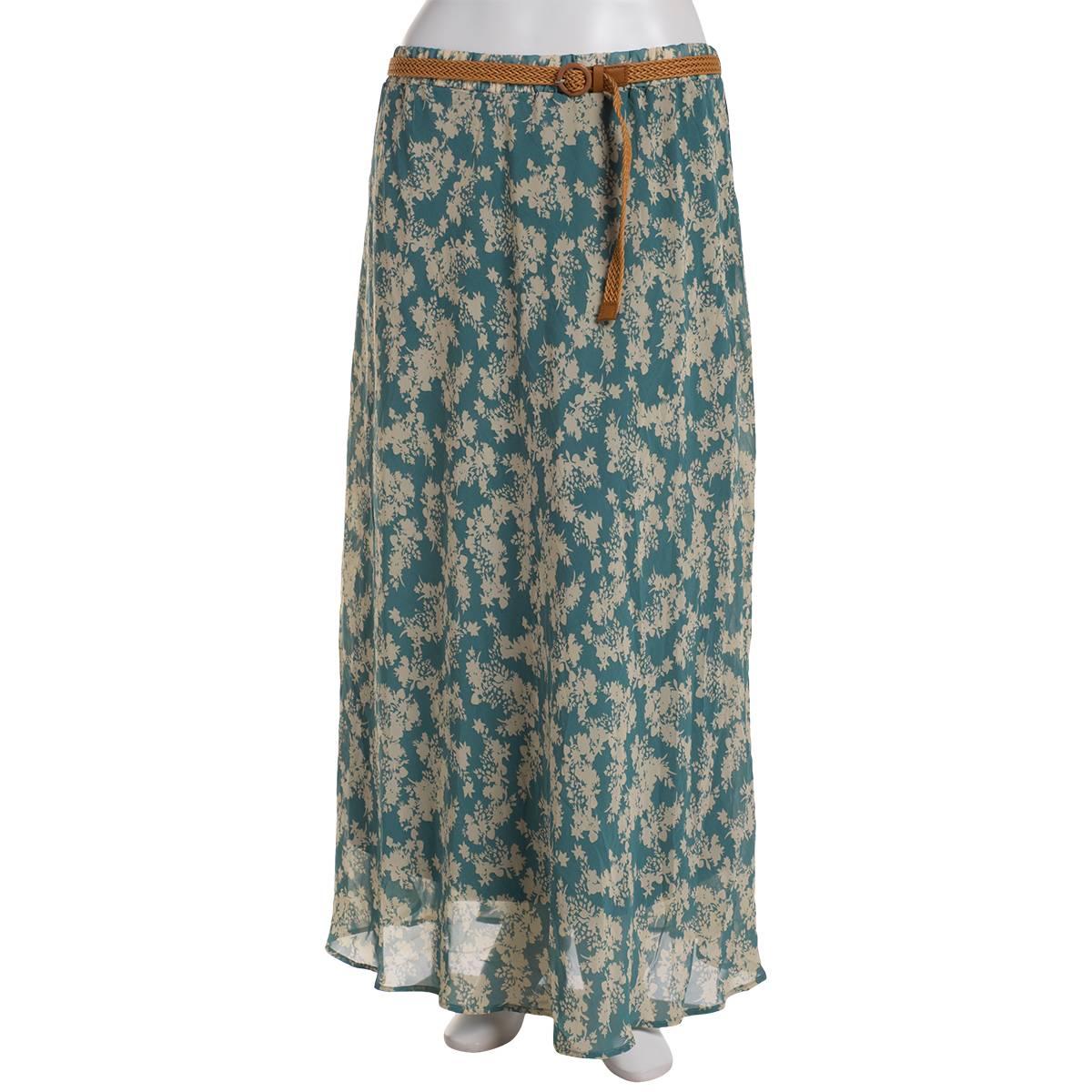 Plus Size NY Collection Chiffon Floral Longer Skirt with Belt