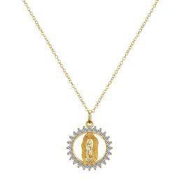 Shine 14kt. Gold Flash Plated CZ Virgin Mary Pendant Necklace