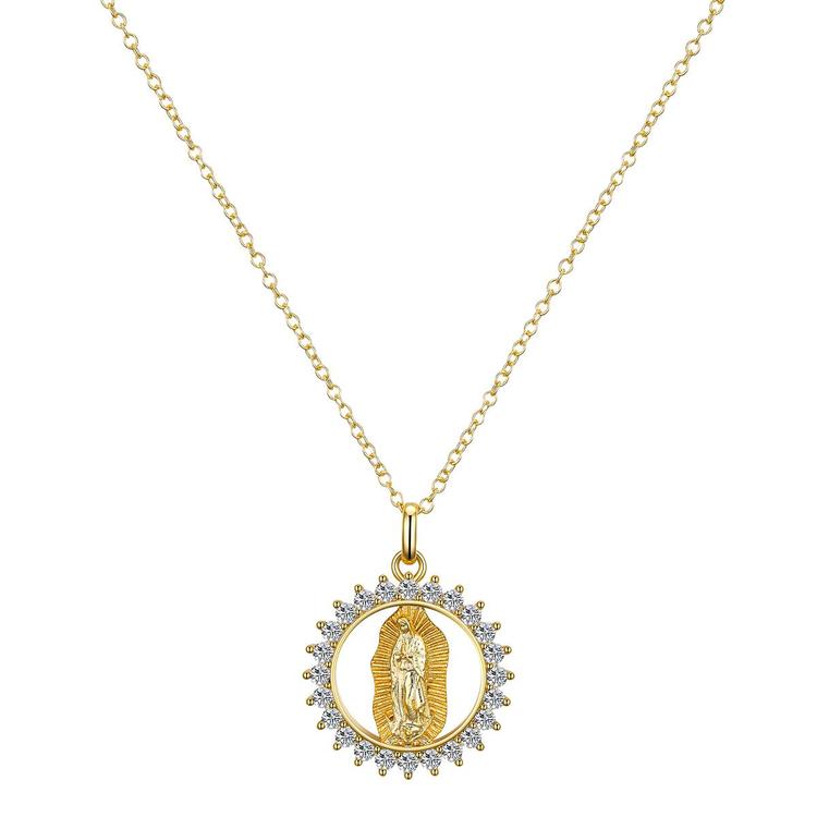 Shine 14kt. Gold Flash Plated CZ Virgin Mary Pendant Necklace
