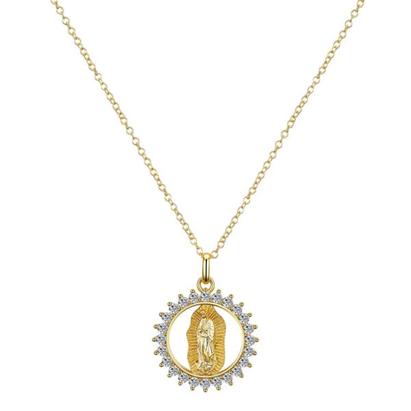 Shine 14kt. Gold Flash Plated CZ Virgin Mary Pendant Necklace - image 