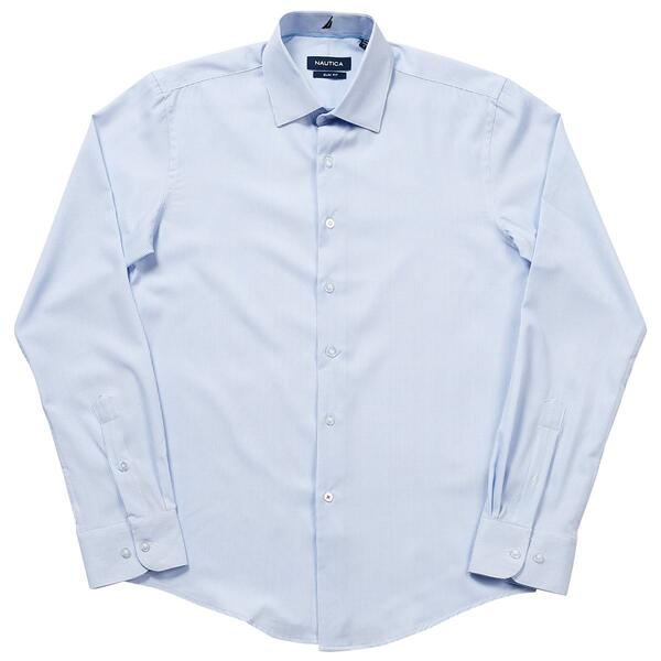 Mens Nautica Slim Fit Dress Shirt - White/Light Blue Checkered - image 