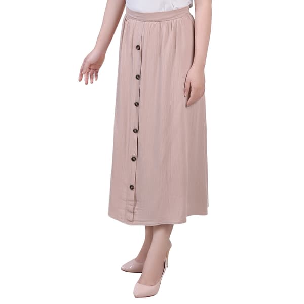 Plus Size NY Collection Button Front Woven Gauze Midi Skirt