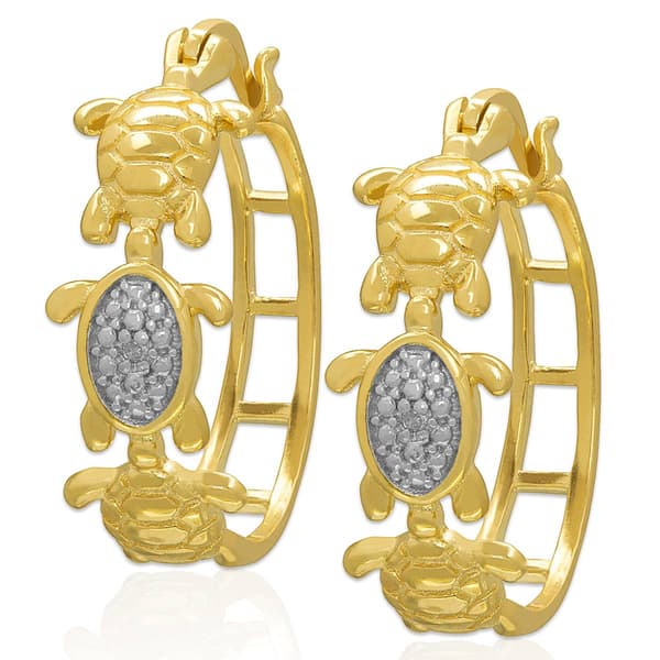 Gianni Argento Diamond Accent Turtle Link Hoop Earrings - image 
