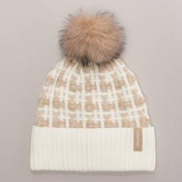 Womens Calvin Klein Grid Knit Pom Beanie