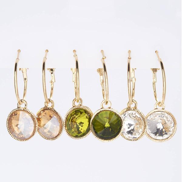 Ashley Cooper&#40;tm&#41; 3pr. Clutchless Hoop Earrings w/ Stone Cab - image 