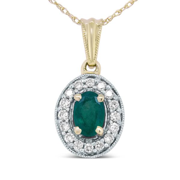 Haus of Brilliance 14kt. Gold Green Emerald & Diamond Pendant