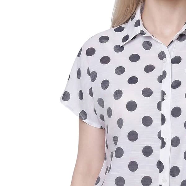 Petite NY Collection Short Sleeve Tie Front Dot Blouse