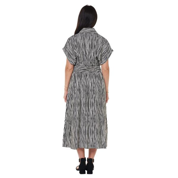 Womens Vivid Aura Short Sleeve Stripe Belt Midi Shirtdress