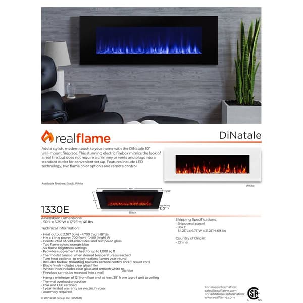 Real Flame DiNatale Wall-Mount Electric Fireplace