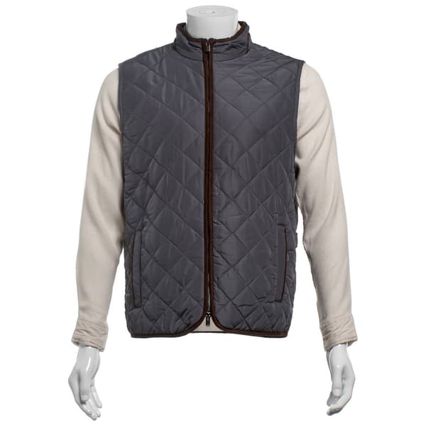 Mens Tahari Quilted Vest with Suede Trim - image 