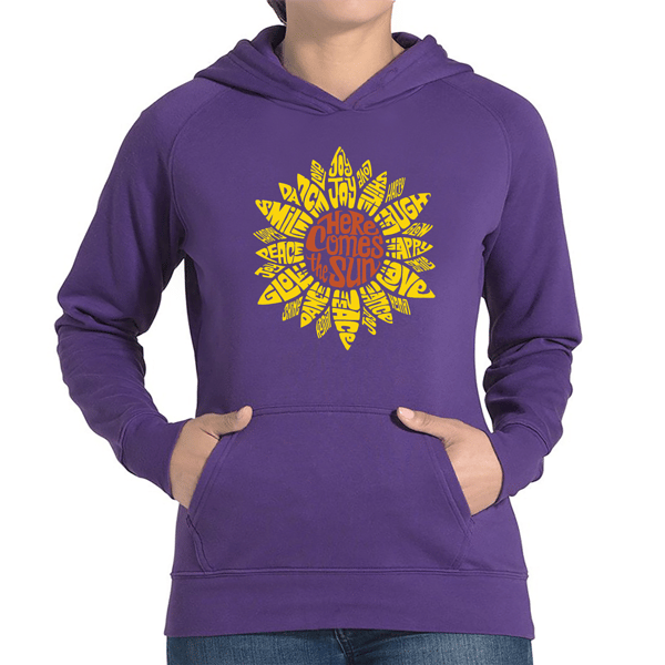 Plus Size LA Pop Art Sunflower Word Art Hooded Sweatshirt