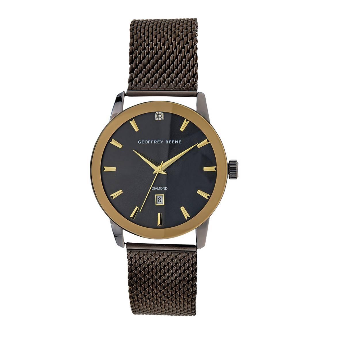 Mens Geoffrey Beene® Gold 42mm Diamond Bezel Watch -...