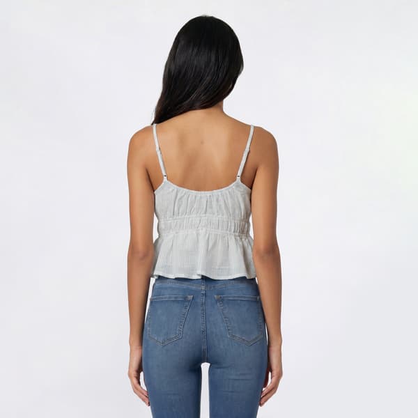 Juniors No Comment Lurex Stripe Crop Tank With Bead Tie