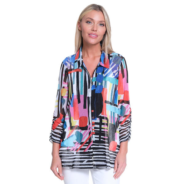 Plus Size Ali Miles 3/4 Sleeve Colorful Circle & Lines Jacket - image 