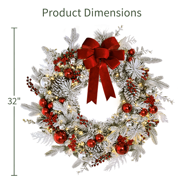Puleo International 32in. LED Adorned Flocked Artificial Wreath