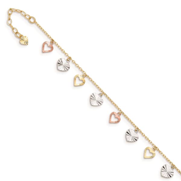 Gold Classics&#40;tm&#41; 14kt. Gold Tri-Color 9in. Heart Anklet - image 