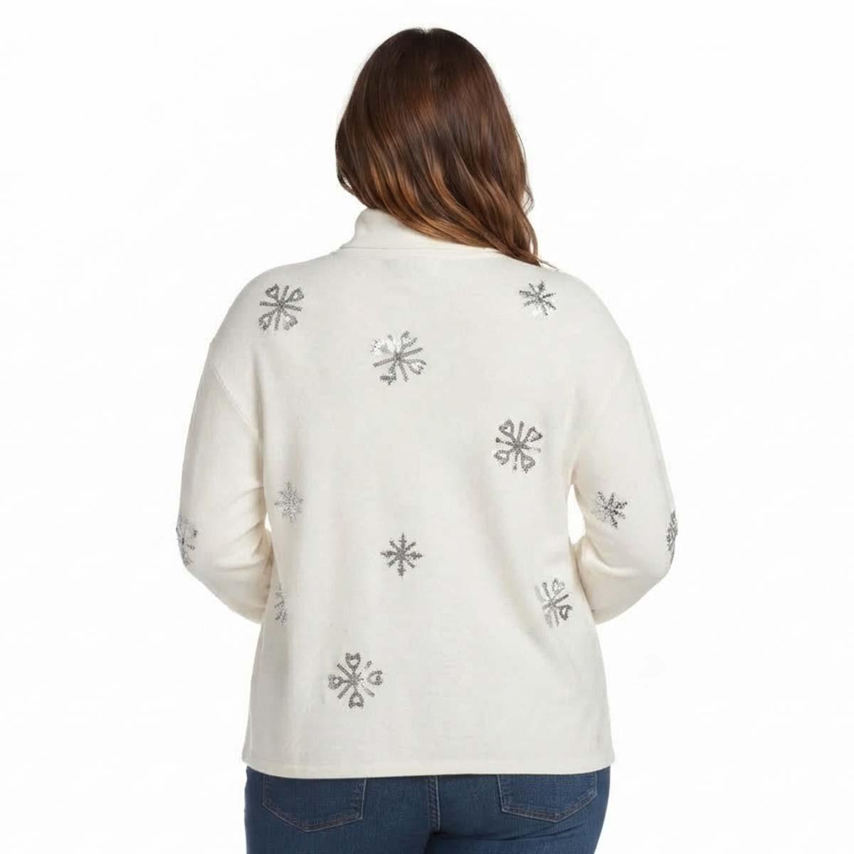 Plus Size Tru Self Long Sleeve Sequin Snowflake Sweater