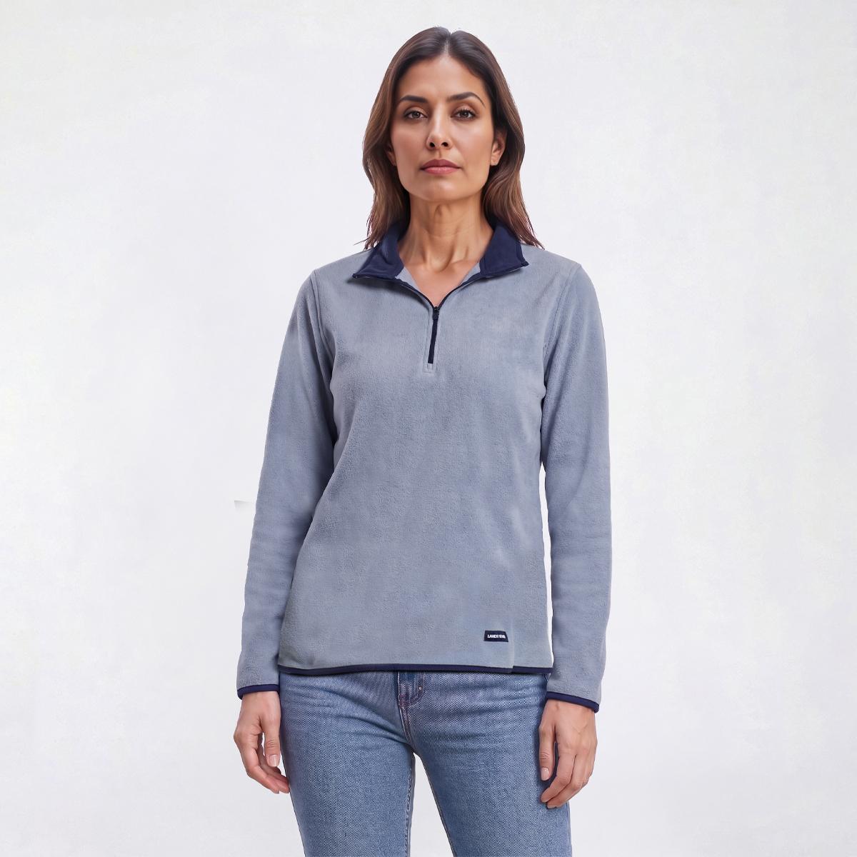 Womens LANDS END(R) Long Sleeve Solid Pullover Fleece Sweatshirt