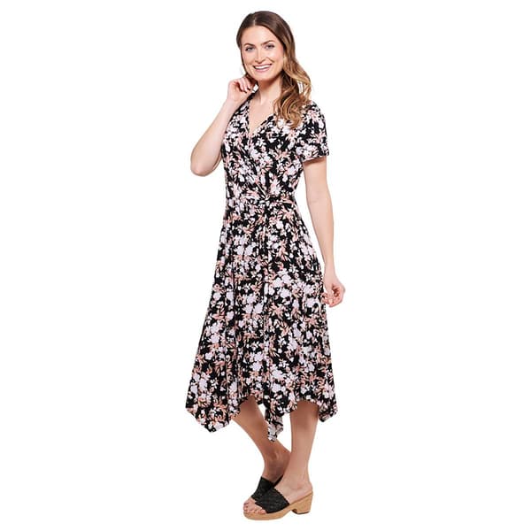 Womens Perceptions Short Sleeve Floral Side Knot Wrap Dress