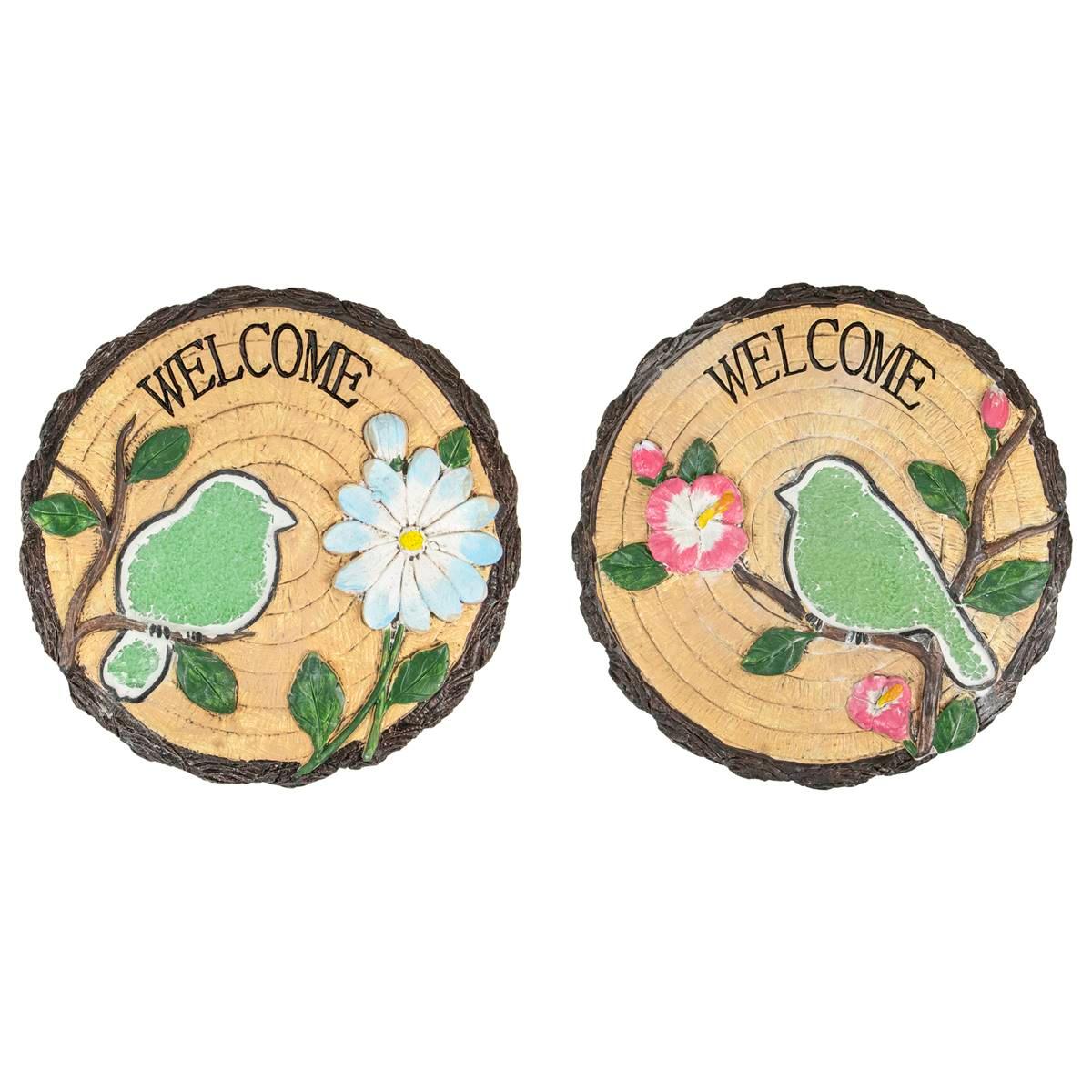 Northlight Seasonal Welcome Birds Floral Garden Stones -...