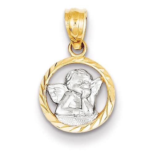 Unisex Gold Classics(tm) 14kt. Yellow Gold & Rhodium Cherub Pendant - image 