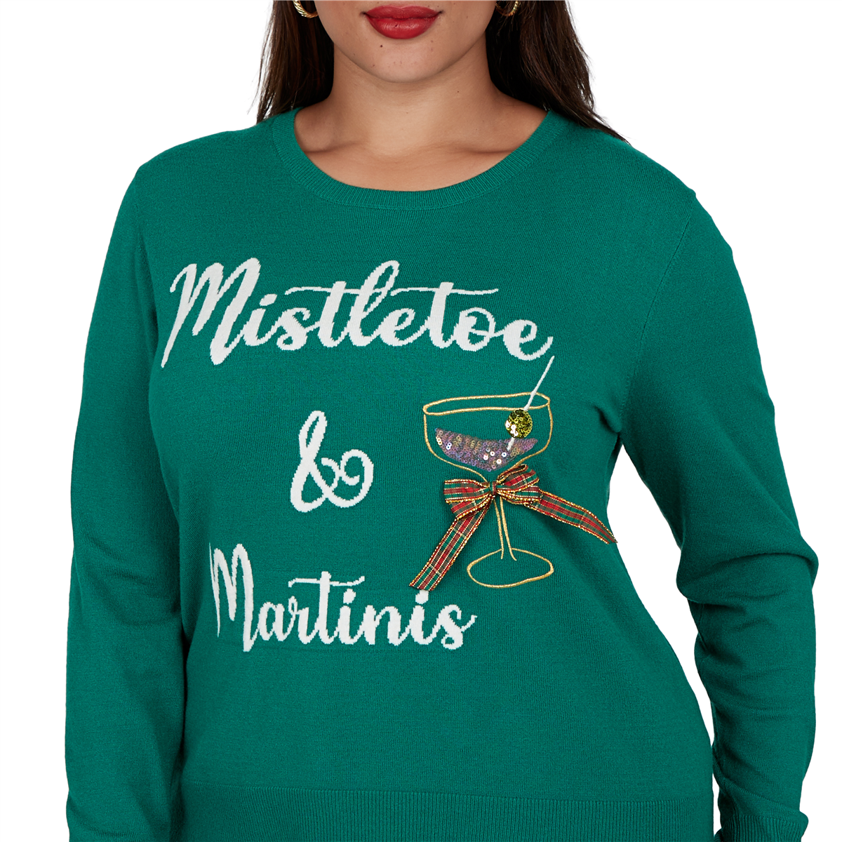 Plus Size Ruby Rd. Happy Holidays Mistletoe & Martinis Sweater