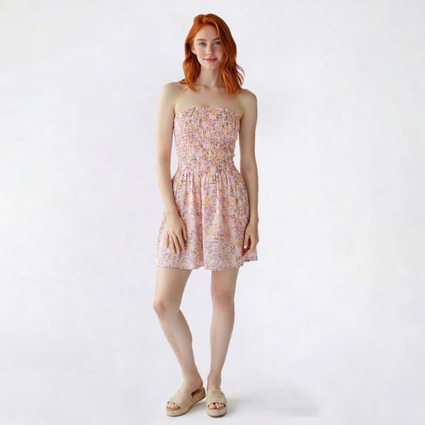 Juniors No Comment Drop Waist Print Smock Romper - image 