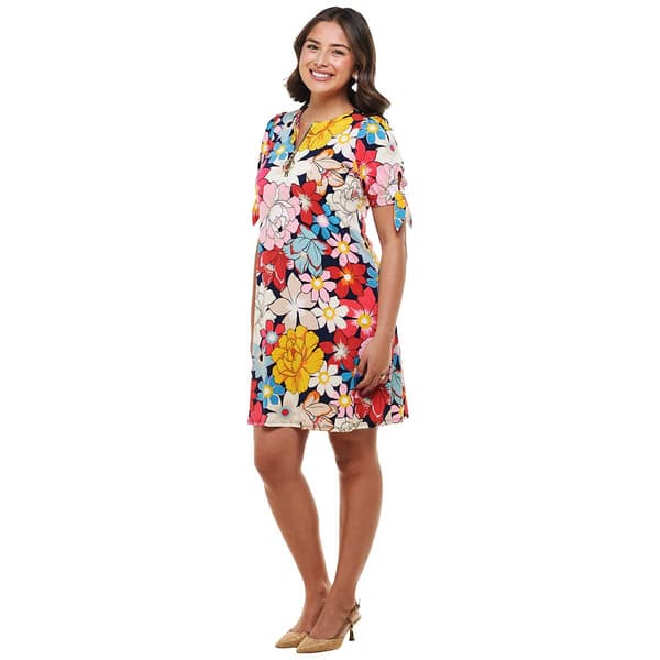 Petite MSK Short Sleeve Half Zip Neck Floral Shift Dress